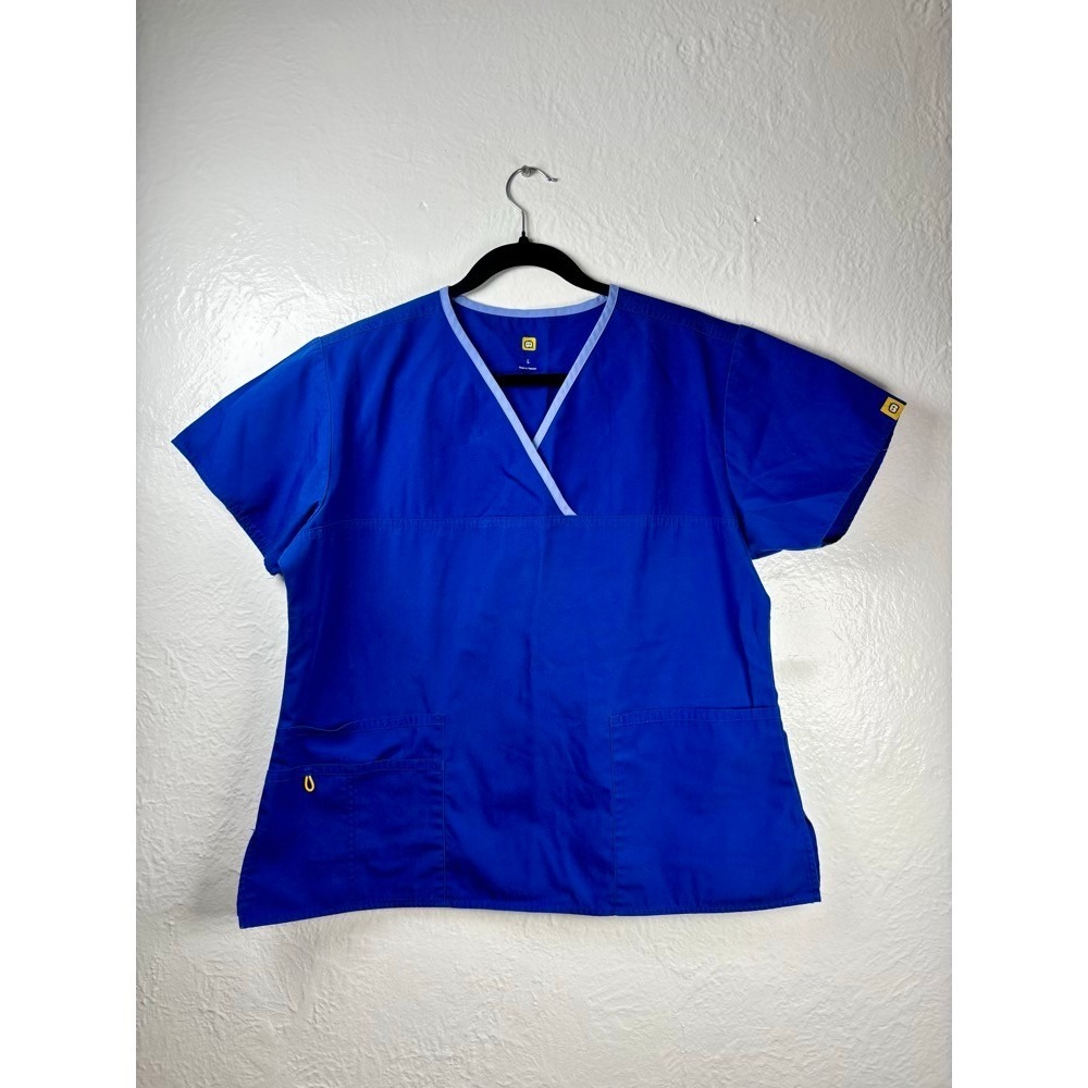 WonderWink Scrub Top Women Large Blue Caregiver Nursing Dental Vet Medical